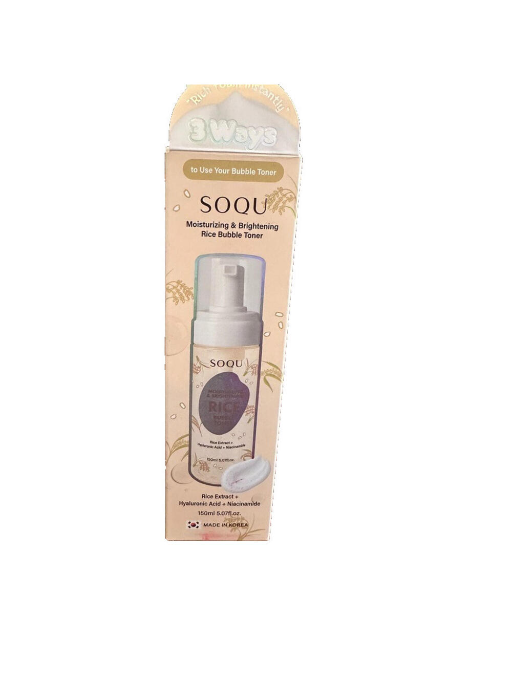 SOQU Moisturizing & Brightening Rice Bubble Toner Rice Extract  New in Box